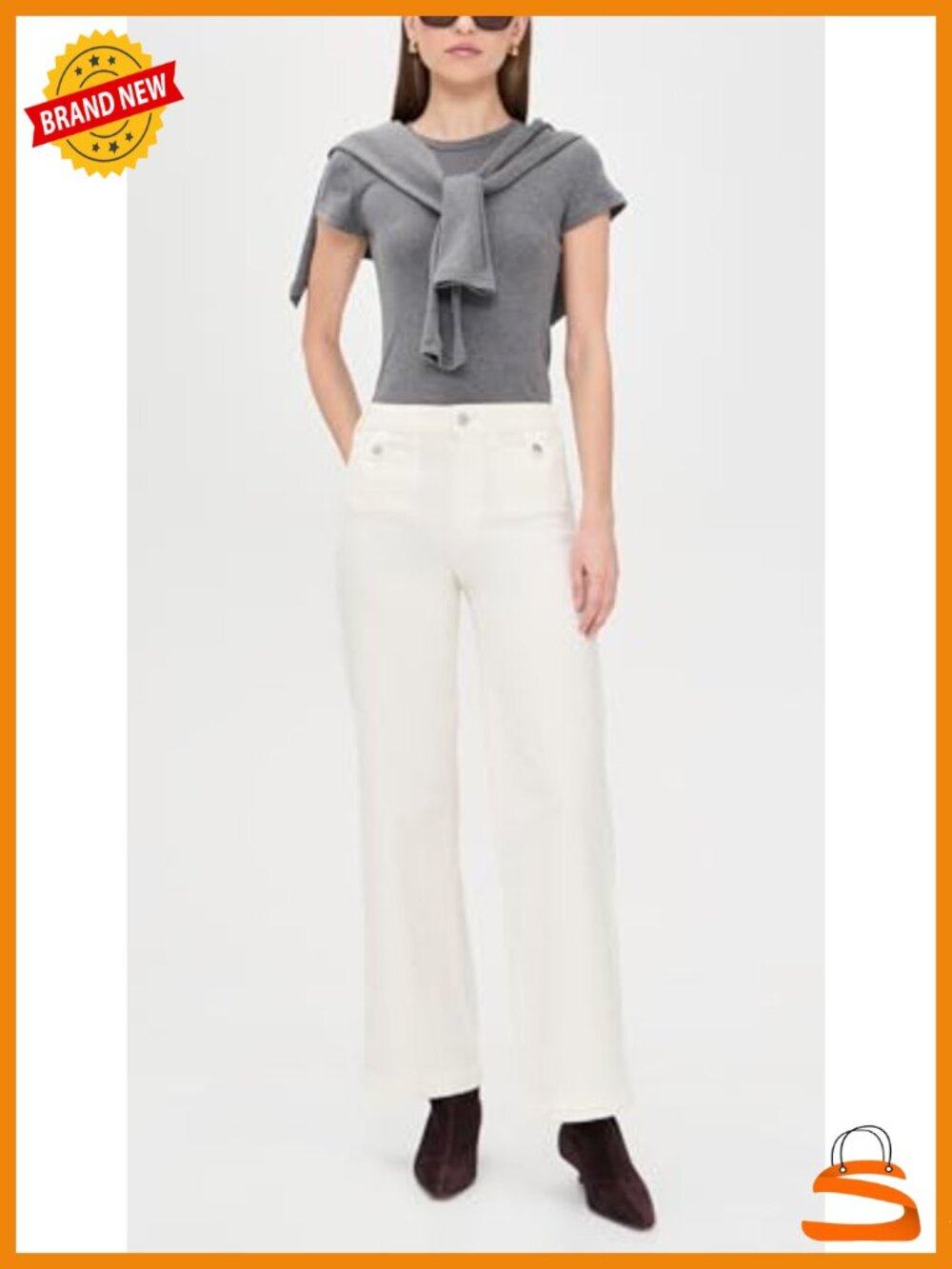 High Rise Wide Leg Jeans with Rounded Inset Pockets - Picture 4 of 5